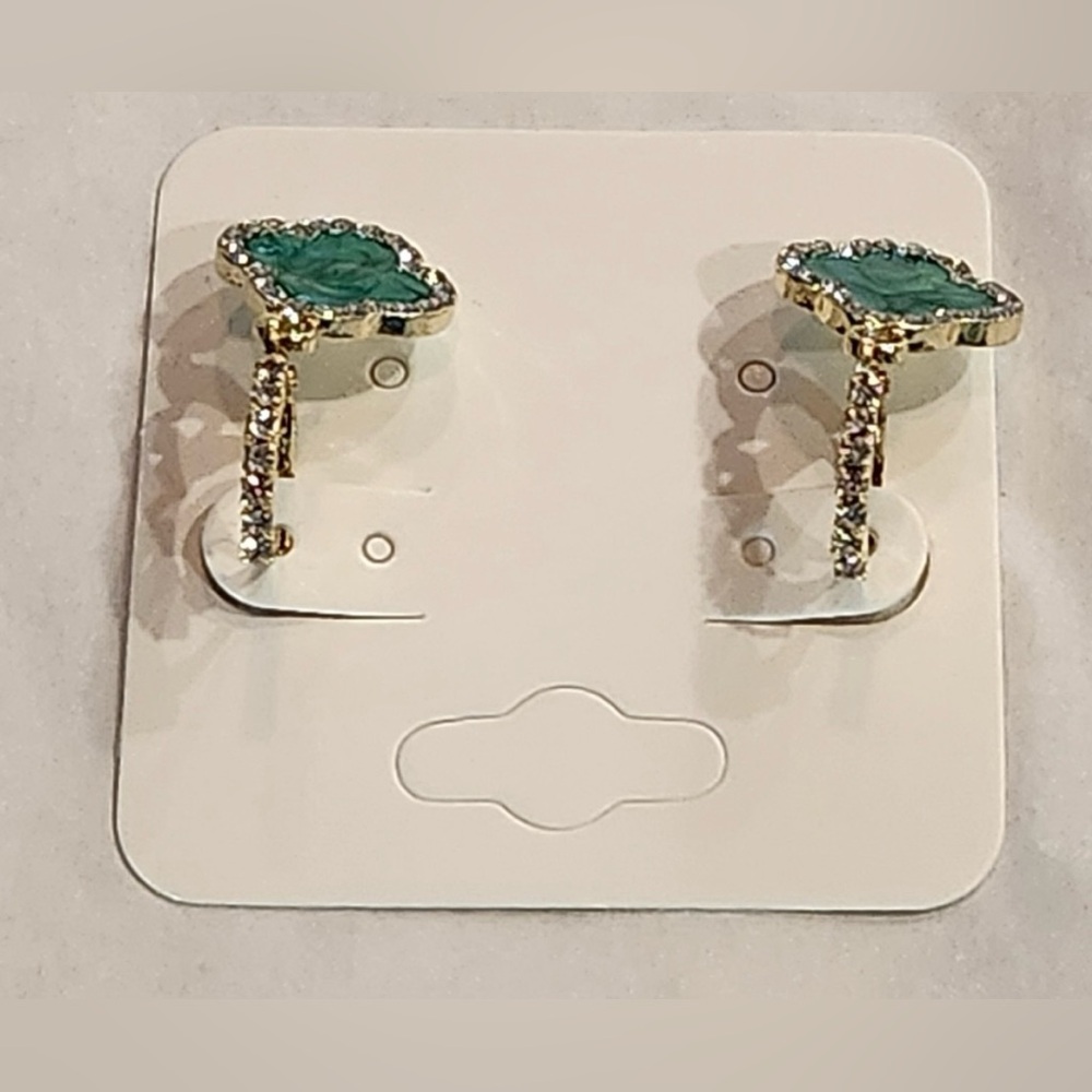 Jade Gold Coated Clover Drop Earrings - Picture 4 of 5